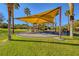 Outdoor playground with shade cover and diverse play equipment, designed for enjoyment at 383 Solitude Peak Ln, Henderson, NV 89012