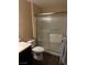 Bathroom featuring frosted glass shower doors, great fixtures, and a relaxing vanity area at 5710 E Tropicana Ave # 1053, Las Vegas, NV 89122
