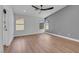 Light and airy main bedroom with generous closet space and modern ceiling fan at 6664 Rutgers Dr, Las Vegas, NV 89156
