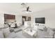 Open-concept living space with stylish furnishings, modern lighting, and large-screen TV at 10525 Shiny Skies Dr, Las Vegas, NV 89129