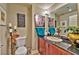 Well-decorated bathroom with a vanity, mirror and artistic accents at 150 Las Vegas Blvd # 1606, Las Vegas, NV 89101