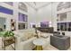 Bright living room with high ceilings, large windows, modern fireplace, and stylish decor with hardwood flooring throughout at 62 Incline Village Ct, Henderson, NV 89074