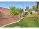 Serene backyard with well-manicured artificial turf and a charming water fountain feature at 7497 Alamo Ranch Ave, Las Vegas, NV 89179