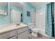 Clean bathroom featuring a shower with turquoise walls and modern fixtures at , Las Vegas, NV 89118