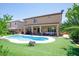 Beautiful backyard featuring a sparkling pool, lush artificial grass, and a covered patio at 176 Jay Porter Ave, Henderson, NV 89002