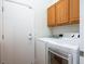 This laundry room features a full-sized washer and dryer and storage cabinets at 1978 Kachina Mountain Dr, Henderson, NV 89012