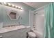 Bathroom with a white vanity, a marble countertop, and a shower at 2231 Marlboro Dr, Henderson, NV 89014