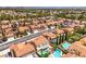 Wide aerial of neighborhood featuring mature landscaping, pools, and desert foliage at 2713 Beachside Ct, Las Vegas, NV 89117