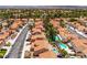 High aerial shot of a neighborhood showcasing pools and tree-lined streets at 2713 Beachside Ct, Las Vegas, NV 89117