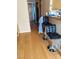Features a hardwood floor, stainless steel bar stools, and modern accents at 3425 E Russell Rd # 161, Las Vegas, NV 89120