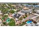 An aerial view showcases a home with solar panels, complemented by a pool and mature trees in a neighborhood setting at 3619 Bixbee Ct, Las Vegas, NV 89129