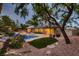Private backyard featuring a refreshing pool, manicured lawn, and cozy seating area at 3619 Bixbee Ct, Las Vegas, NV 89129