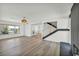 Welcoming living room with a fireplace, staircase, and new flooring at 3916 Green Leaf Dr, Las Vegas, NV 89120