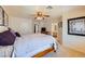Serene bedroom features a ceiling fan, plush carpet, and ample closet space at 4 Bishopsgate Ter, Henderson, NV 89074