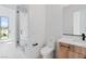 Modern bathroom with walk-in shower, toilet, vanity and stylish sink at 8721 Robinson Ridge Dr, Las Vegas, NV 89117