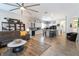 Open-concept living room featuring modern furnishings and finishes with eat-in kitchen at 10579 Garden Rose Dr, Las Vegas, NV 89135