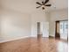 Open main bedroom featuring hardwood flooring, a ceiling fan, and recessed lighting at 1115 Aldenwood Ave, Las Vegas, NV 89123