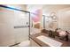 Bathroom featuring a single sink vanity with a glass shower and modern fixtures at 2198 Maderno St, Henderson, NV 89044