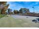 Scenic view of a tennis court featuring mature trees, enhancing the property's appeal at 3455 Five Pennies Ln, Las Vegas, NV 89120
