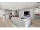 Open-concept living room with fireplace, access to the kitchen and dining area, and modern furnishings at 8668 Marcana St, Las Vegas, NV 89166