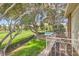 Scenic backyard view from balcony showcasing manicured lawns, mature trees, and a sparkling pool at 1034 Tam O Shanter, Las Vegas, NV 89109