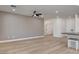 Spacious living room features an open concept layout, a ceiling fan, and recessed lighting at 4379 Bella Cascada St, Las Vegas, NV 89135