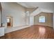 Open living room with tile and wood floors, high ceilings, and neutral paint at 5405 Ireland St, Las Vegas, NV 89149