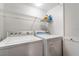 Laundry room with washer, dryer, and shelving, providing functionality and storage at 5710 E Tropicana Ave # 2122, Las Vegas, NV 89122