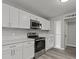 Modern kitchen features white cabinets, stainless steel appliances, and beautiful countertops at 6437 Burgundy Way, Las Vegas, NV 89107
