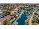 Stunning aerial view showcasing homes along a scenic lake and gorgeous landscaping at 2209 Glenbrook Way, Las Vegas, NV 89117