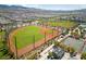 Aerial view of baseball field, basketball court, and community pool in a well-maintained planned community at 2606 Marvel Astoria St, Henderson, NV 89044