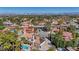 Expansive aerial view of a lush neighborhood featuring mature trees, sparkling pools, and scenic city skyline views at 2771 S Buffalo Dr, Las Vegas, NV 89117