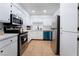 Modern kitchen featuring stainless steel appliances and white cabinetry at 3151 Soaring Gulls Dr # 1168, Las Vegas, NV 89128
