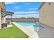 Sparkling pool surrounded by lush grass and hardscape for outdoor enjoyment at 6150 Bunker Commons Ct, Las Vegas, NV 89108
