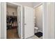Hallway view of closet and half bathroom at 6731 Sumatra St, Las Vegas, NV 89166