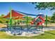 Vibrant community playground featuring colorful slides, climbing structures, and shaded areas, offering a fun and safe environment for children at 841 Colina Alta Pl, Las Vegas, NV 89138