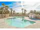 Community pool surrounded by palm trees and a fence at 9490 Thunder Sky St # 102, Las Vegas, NV 89178