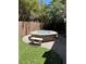 Landscaped backyard features custom fire pit with seating area, brick pavers, and artificial grass at 10974 Fintry Hills St, Las Vegas, NV 89141
