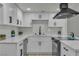 Close up shot of kitchen showing white quartz countertops, black hardware and stainless appliances at 2461 Old Forge Ln # 103, Las Vegas, NV 89121