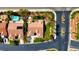 Aerial view of a home with a private backyard oasis featuring a pool, patio area, and lush landscaping at 10089 Clifton Forge Ave, Las Vegas, NV 89148