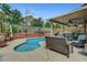 Beautiful backyard with a refreshing pool, covered patio, and outdoor kitchen, great for entertaining at 2429 Sun Shores Dr, Las Vegas, NV 89128