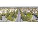 Panoramic aerial view of a lush community with mature trees and a distant city skyline at 2708 Norbeck St, Las Vegas, NV 89117