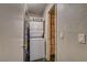 Laundry room featuring stacked washer and dryer in small closet at 3912 Palos Verdes St, Las Vegas, NV 89119