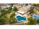 The backyard features a pool, spa, covered patio, and well-manicured landscaping, captured from above at 8253 Ruby Mountain Way, Las Vegas, NV 89128