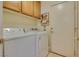 Functional laundry area with washer and dryer units and storage cabinets at 8253 Ruby Mountain Way, Las Vegas, NV 89128