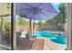 Inviting backyard with a covered patio and a refreshing pool and spa at 10823 Drake Ridge Ave, Las Vegas, NV 89166