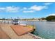 A picturesque wooden dock on a canal, providing easy access to the water for boating and recreation at 2589 Sun Reef Rd, Las Vegas, NV 89128