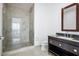 Bathroom showcases a glass shower and stylish granite sink and vanity at 2700 Las Vegas Blvd # 4305, Las Vegas, NV 89109