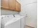 Functional laundry room with side-by-side washer and dryer and storage cabinets at 5769 Larkdale St, Las Vegas, NV 89120