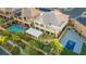 Aerial view of backyard featuring a pool, basketball court, and outdoor living area at 724 Step Beach St, Las Vegas, NV 89138
